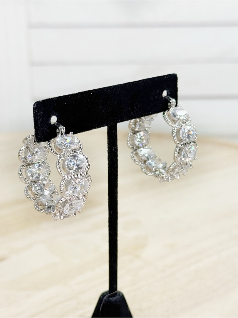 QVC Chunky Rhinestone Silver Tone Hoop Earrings Large Sparkly Classic - Picture 11 of 11